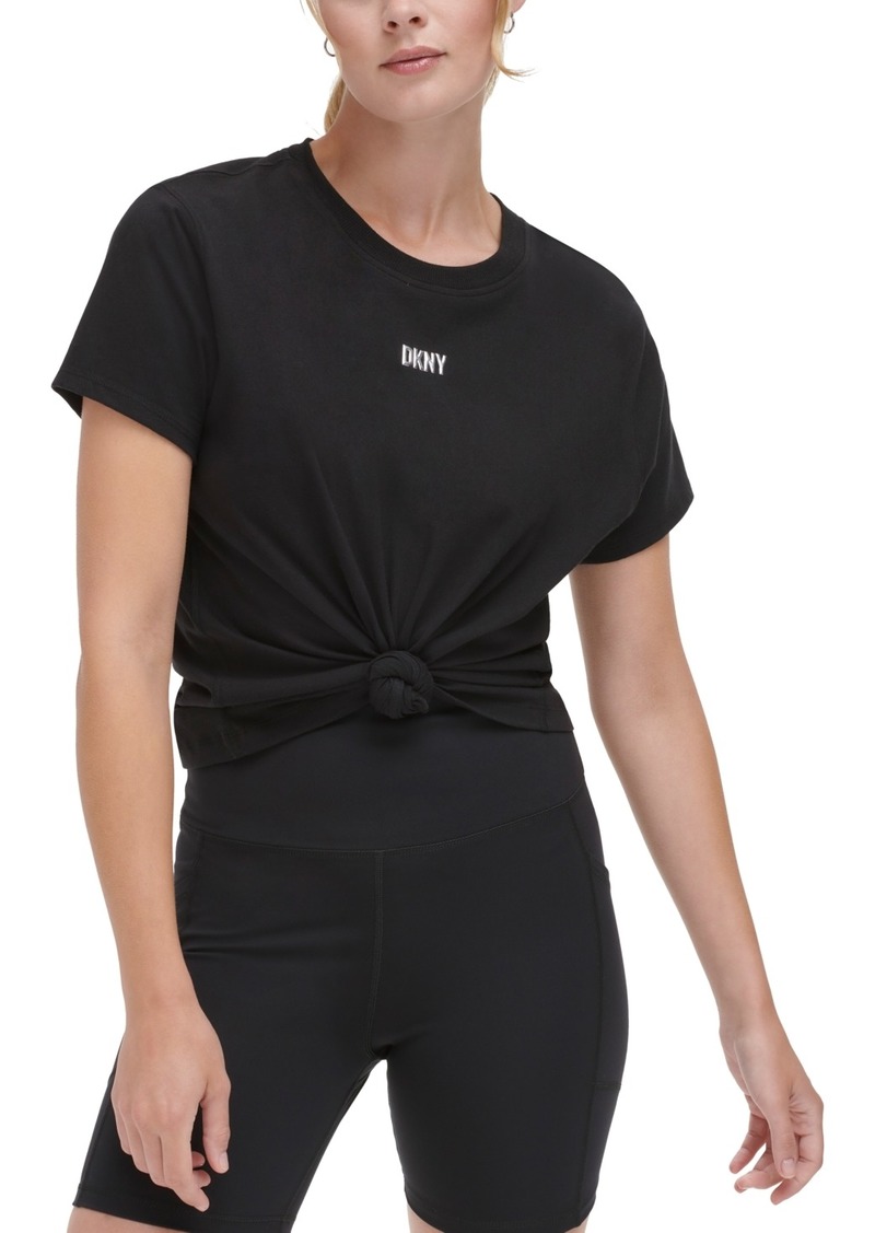 Dkny Sport Women's Knot-Front Metallic Logo T-Shirt - Black