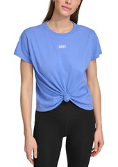 Dkny Sport Women's Knot-Front Metallic Logo T-Shirt - Black