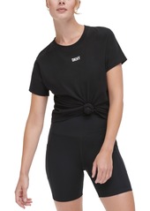 Dkny Sport Women's Knot-Front Metallic Logo T-Shirt - Black