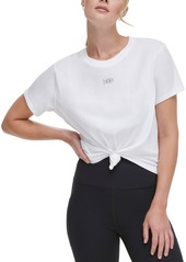 Dkny Sport Women's Knot-Front Metallic Logo T-Shirt - White