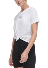 Dkny Sport Women's Knot-Front Metallic Logo T-Shirt - White