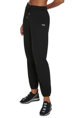 Dkny Sport Women's Metallic Logo Fleece Jogger Sweatpants - Black/Silver