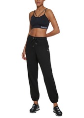 Dkny Sport Women's Metallic Logo Fleece Jogger Sweatpants - Black/Silver