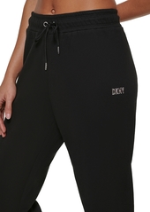 Dkny Sport Women's Metallic Logo Fleece Jogger Sweatpants - Black/Silver