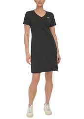 Dkny Sport Women's Metallic-Logo V-Neck Short-Sleeve Dress - Black/ Silver