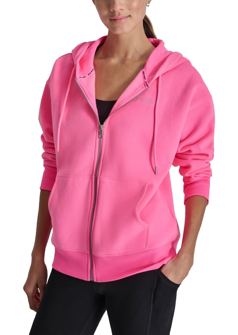 Dkny Sport Women's Mini-Stud-Logo Zippered Fleece Hoodie - Knckout Pi