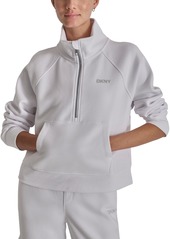 Dkny Sport Women's Mockneck Studded-Logo Half-Zip Fleece Sweatshirt - White