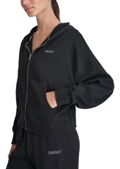 Dkny Sport Women's Rhinestone Logo Full-Zip Hoodie - Driftwood