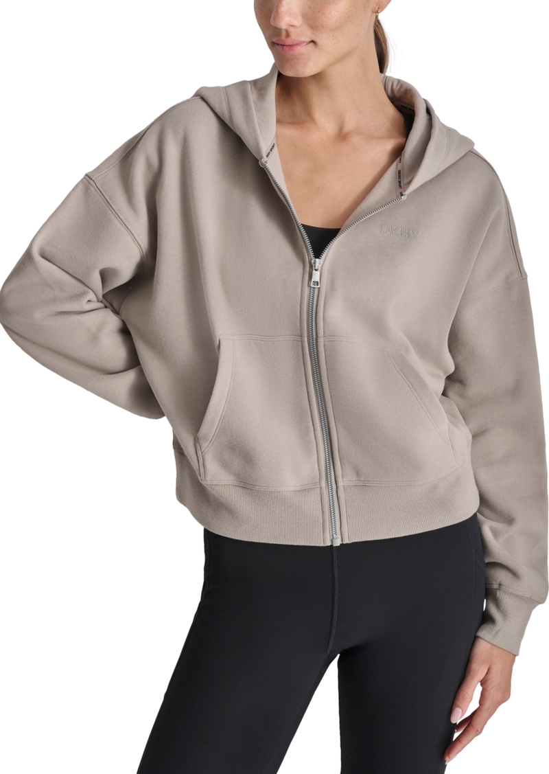 Dkny Sport Women's Rhinestone Logo Full-Zip Hoodie - Driftwood