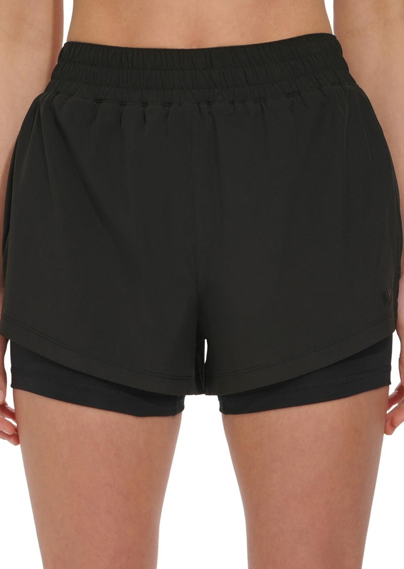 Dkny Sport Women's Solid Double-Layer Training Shorts - Black