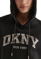 Dkny Sport Women's Varsity Camo Sparkle Logo Fleece Hooded Sweatshirt - Driftwood