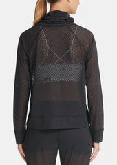 Dkny Sports Women's Honeycomb Mesh Funnel-Neck Pullover Top - Black