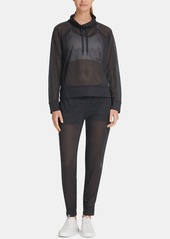 Dkny Sports Women's Honeycomb Mesh Funnel-Neck Pullover Top - Black