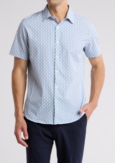 DKNY SPORTSWEAR Jordan Short Sleeve Button-Up Shirt in Blue/White at Nordstrom Rack