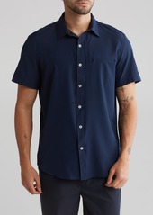 DKNY SPORTSWEAR Lenox Short Sleeve Button-Up Tech Shirt in Navy at Nordstrom Rack