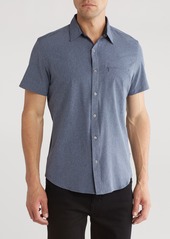 DKNY Lorin Short Sleeve Button-Down Tech Shirt in Blue Heather at Nordstrom Rack
