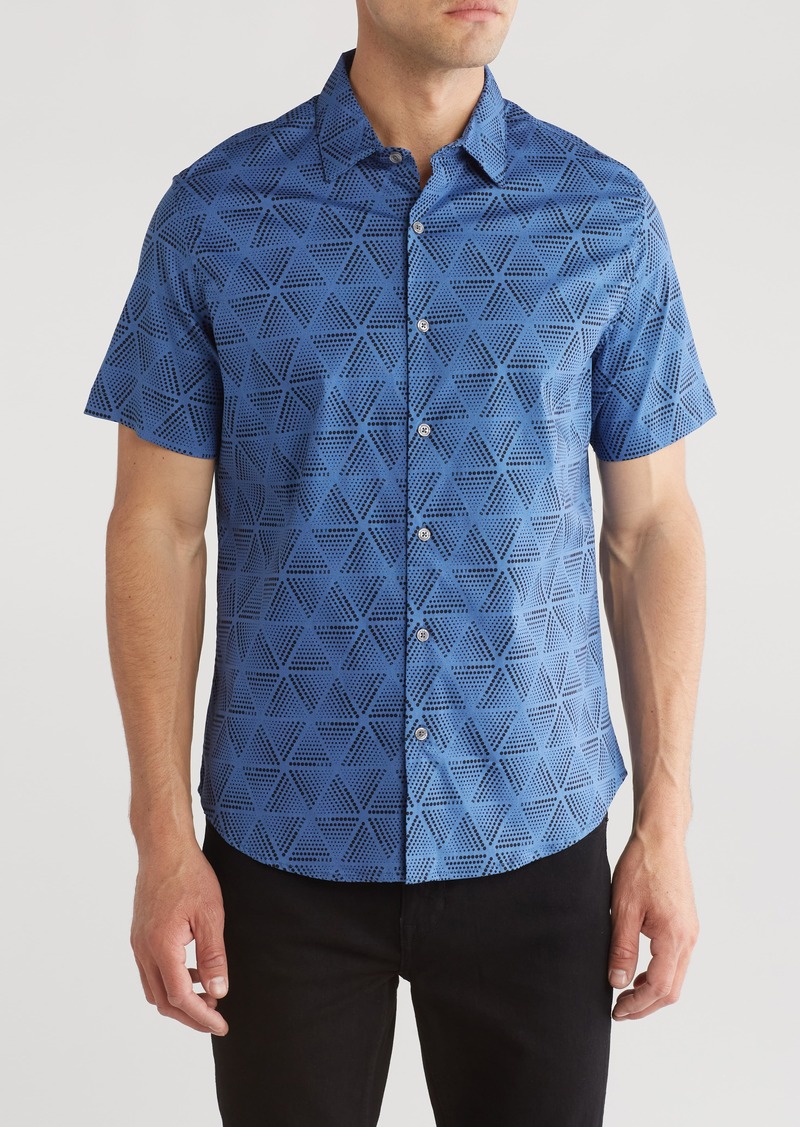 DKNY Razi Short Sleeve Stretch Button-Up Shirt in Iron Blue at Nordstrom Rack