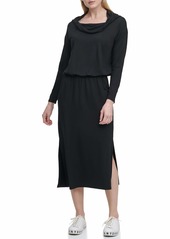 DKNY SPORTSWEAR Women's Missy Long Sleeve Dress Cowl Neck Midi  S