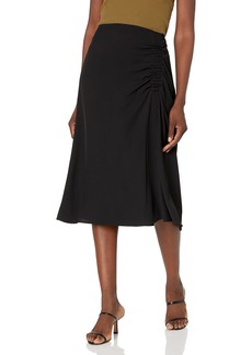 DKNY SPORTSWEAR Women's Pull on Pleated Everyday Midi Skirt Black with Ruching