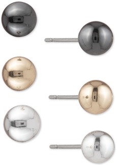 Dkny Tri-Tone 3-Pc. Set Ball Stud Earrings - Silver