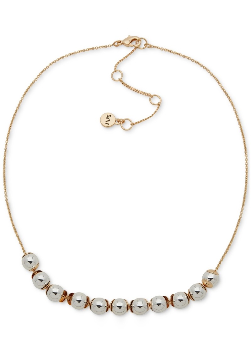 "Dkny Two-Tone Bead Statement Necklace, 16"" + 3"" extender - Gold/silve"