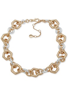 "Dkny Two-Tone Circle & Hexagon Link Collar Necklace, 16"" + 3"" extender - Gold"