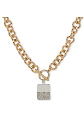 "Dkny Two-Tone Crystal Charm Toggle 17"" Collar Necklace - White"
