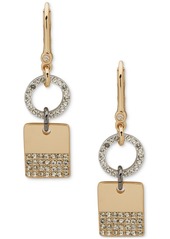Dkny Two-Tone Crystal Open Circle Double Drop Earrings - White