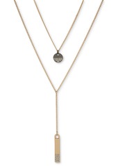 "Dkny Two-Tone Crystal Two-Row Lariat Necklace, 16"" + 3"" extender - White"