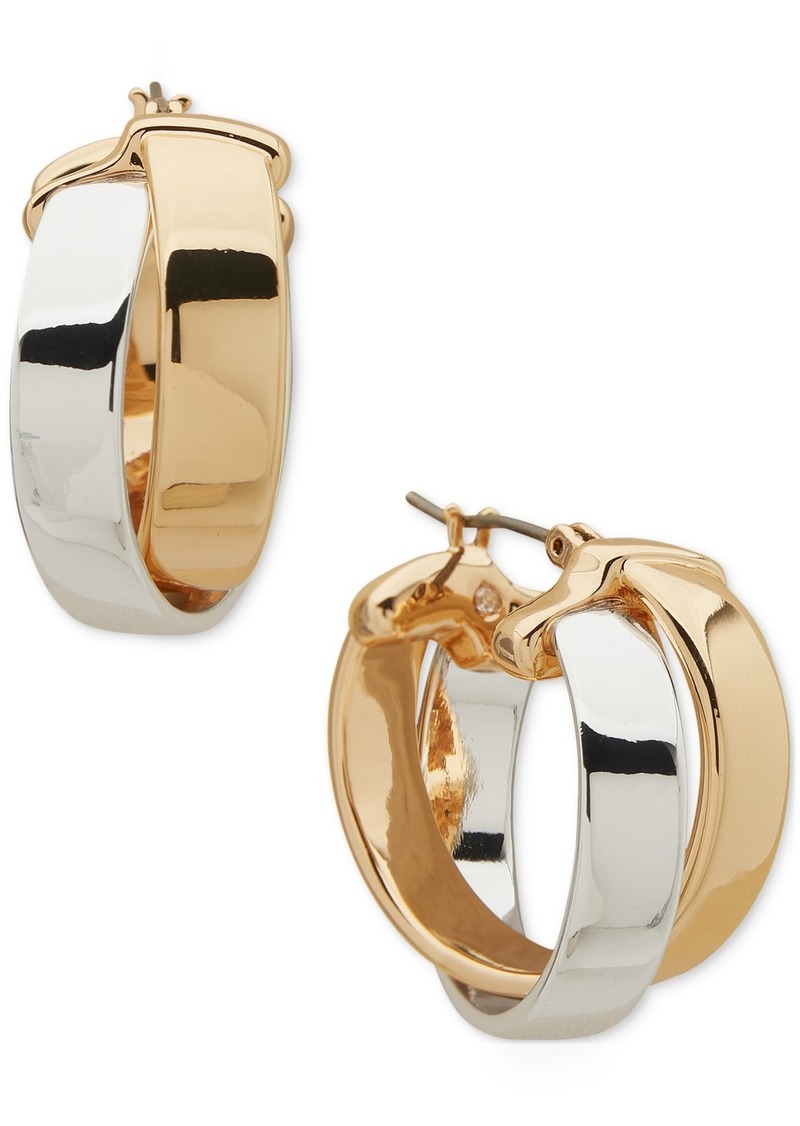 Dkny Two-Tone Medium Crossover Hoop Earrings - Gold/silve