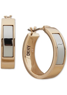 "Dkny Two-Tone Small Inlay Wide Hoop Earrings, 0.78"" - Gold"