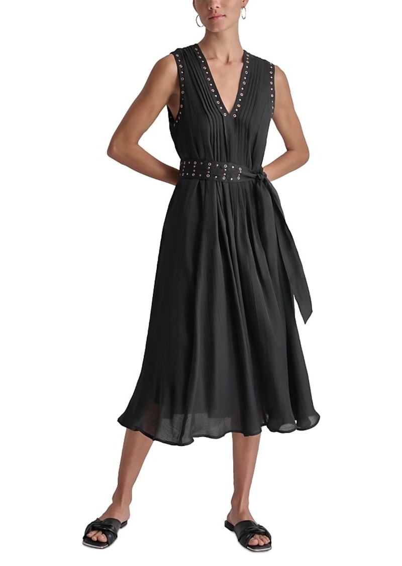 Dkny V Neck Draped Belted Dress