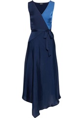 Dkny Woman Asymmetric Two-tone Crinkled Satin-twill Midi Dress Midnight Blue