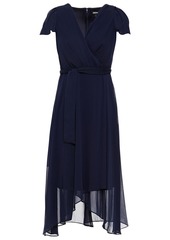 Dkny Woman Asymmetric Wrap-effect Georgette Midi Dress Midnight Blue