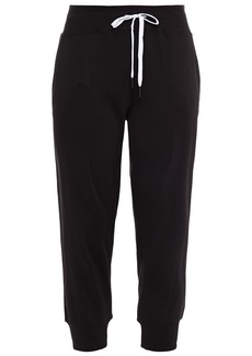 Dkny Woman Cropped Printed French Cotton-blend Terry Track Pants Black