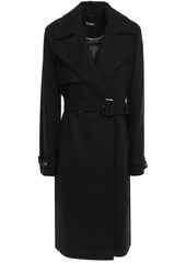 Dkny Woman Belted Brushed Wool-blend Trench Coat Black