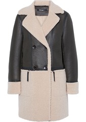 Dkny Woman Double-breasted Paneled Faux Shearling Coat Dark Brown