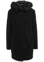Dkny Woman Faux Fur-trimmed Wool-blend Felt Coat Black