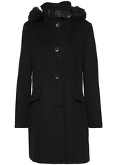 Dkny Woman Faux Fur-trimmed Wool-blend Coat Black