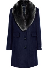 Dkny Woman Faux Fur-trimmed Wool-blend Felt Coat Navy