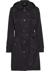 Dkny Woman Faux Leather-trimmed Cotton-blend Twill Hooded Trench Coat Black