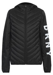 Dkny Woman Fleece-paneled Logo-print Quilted Shell Hooded Jacket Black