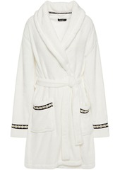 Dkny Woman Monogram-trimmed Fleece Robe Off-white
