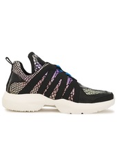 Dkny Woman Lynzie Leather-trimmed Iridescent Snake-effect Suede Sneakers Black