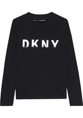 Dkny Woman Metallic Printed Stretch Cotton And Modal-blend Jersey Top Black