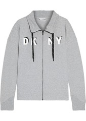 Dkny Woman Printed Cotton-blend Fleece Track Jacket Light Gray