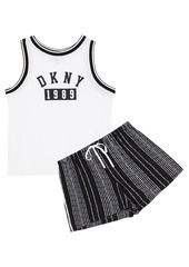 Dkny Woman Printed Jersey And Woven Pajama Set White