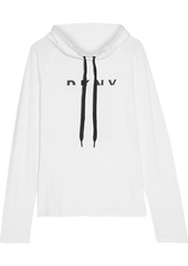 Dkny Woman Printed Stretch Cotton And Modal-blend Jersey Hoodie White