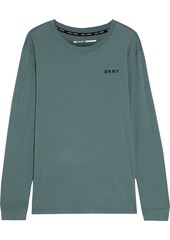 Dkny Woman Printed Stretch Cotton And Modal-blend Jersey Top Grey Green