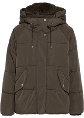 Dkny Woman Faux Fur-trimmed Quilted Shell Hooded Jacket Army Green